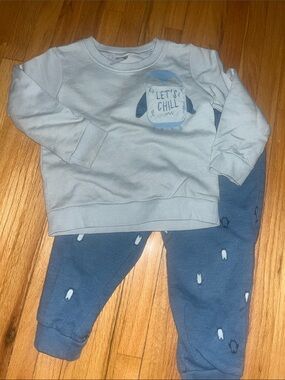 Carter's Light Gray Penguin Sweatshirt with Blue Joggers